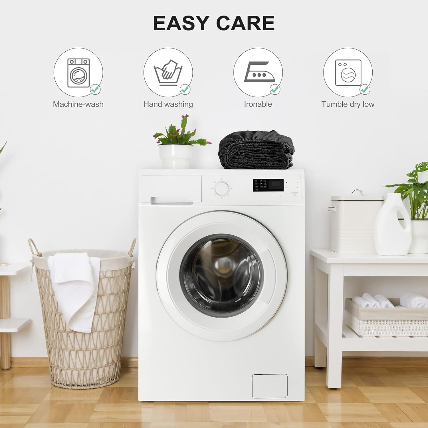 Destiny Crescent Bedding machine-washable sheets simplify laundry routines.