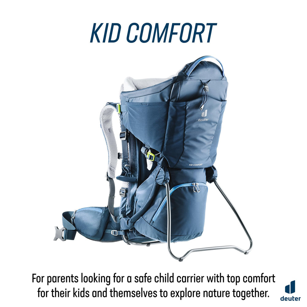 Deuter Kid Comfort front view with sun roof provides shade during adventures.