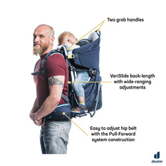 Deuter Kid Comfort Vari Slide back length enables a precise, comfortable fit.