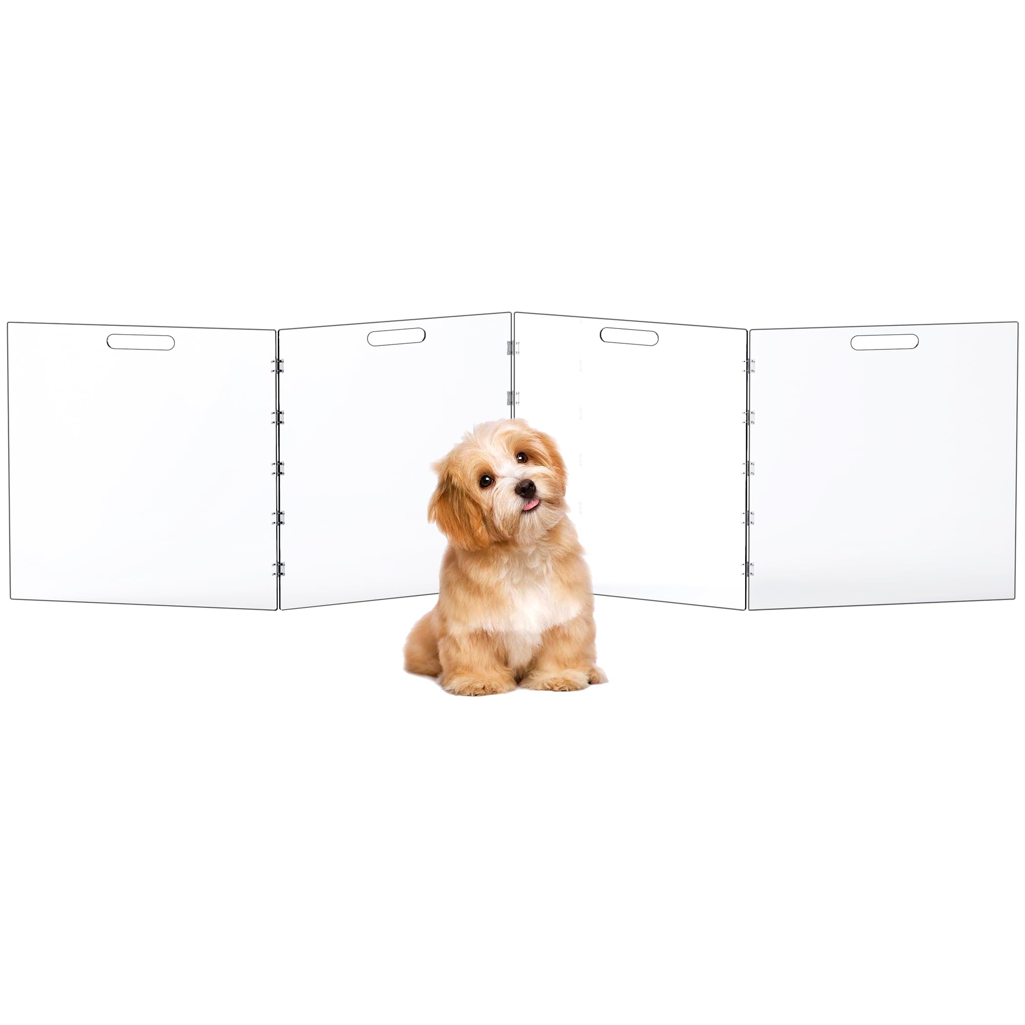 Dewrhiixe clear acrylic dog gate in doorway with unobstructed visibility