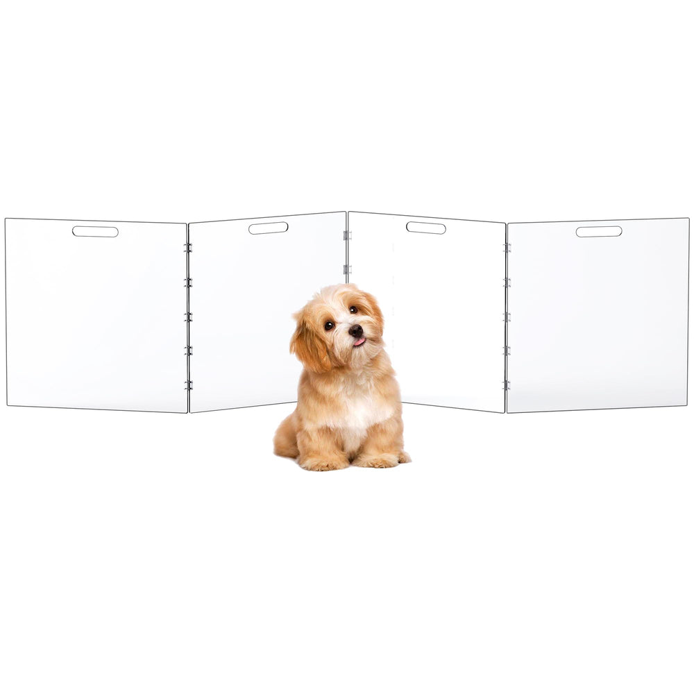 Dewrhiixe clear acrylic dog gate in doorway with unobstructed visibility