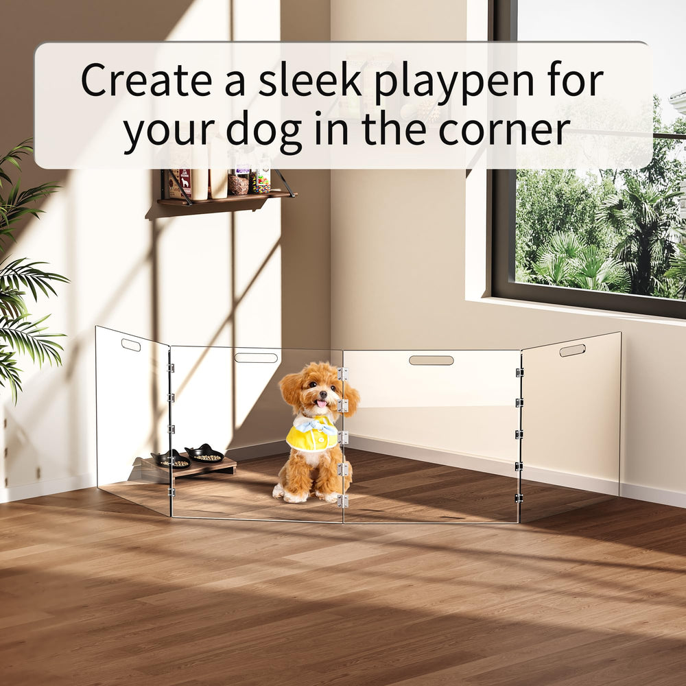 Transparent design preserves visibility while containing pets