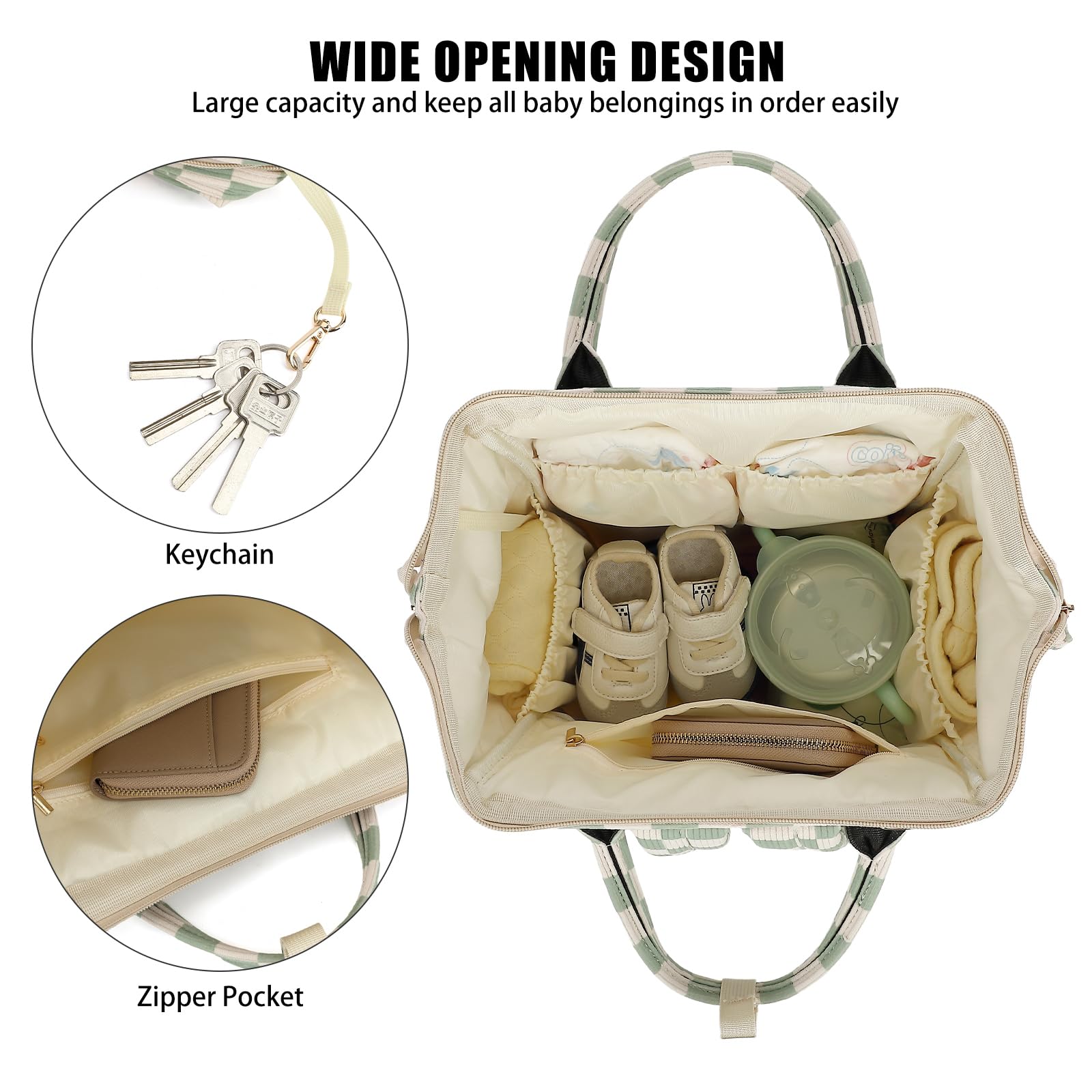 Dezcrab side pockets for tissues and baby bottles during outings.