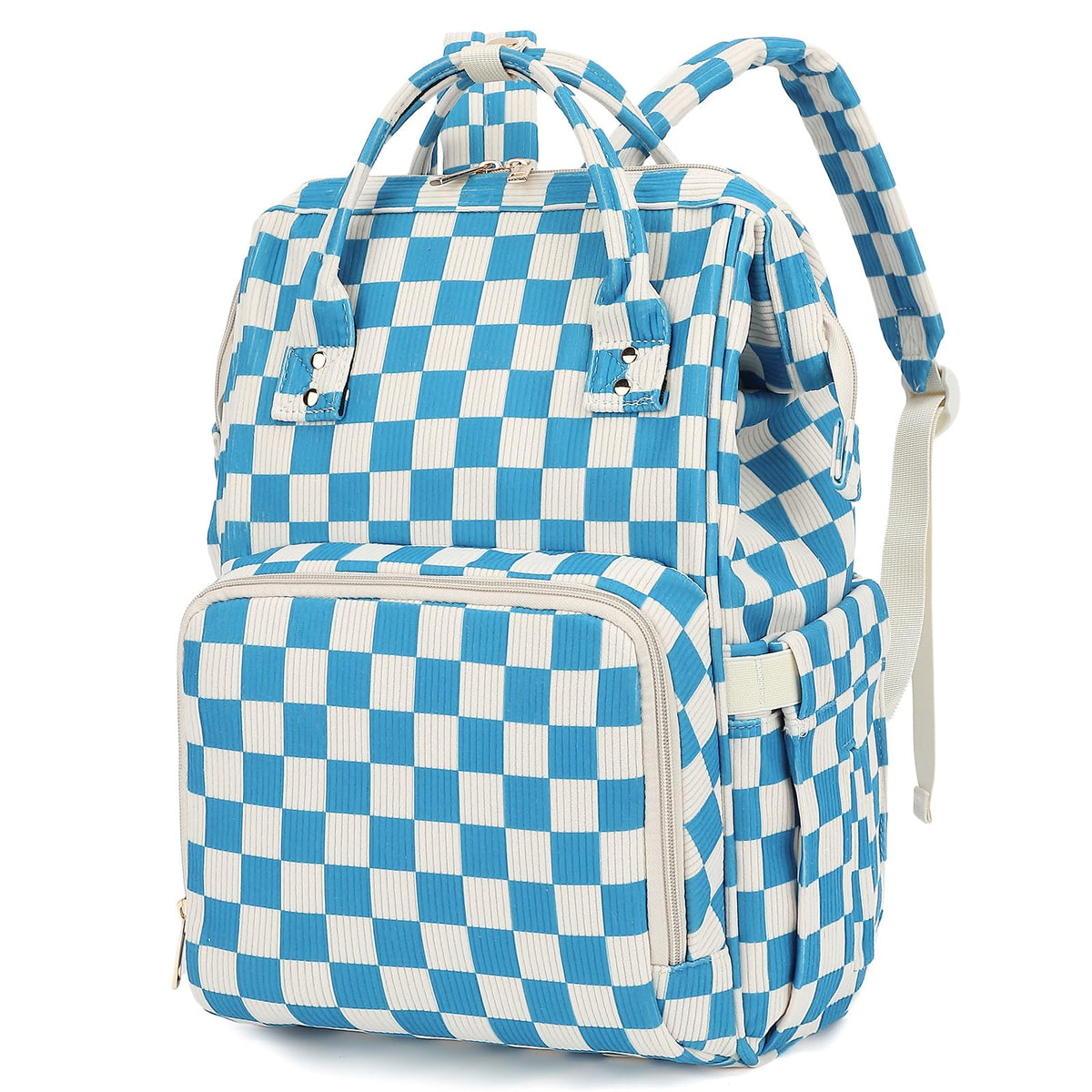 Dezcrab corduroy diaper backpack front view highlights durable fabric and chic design