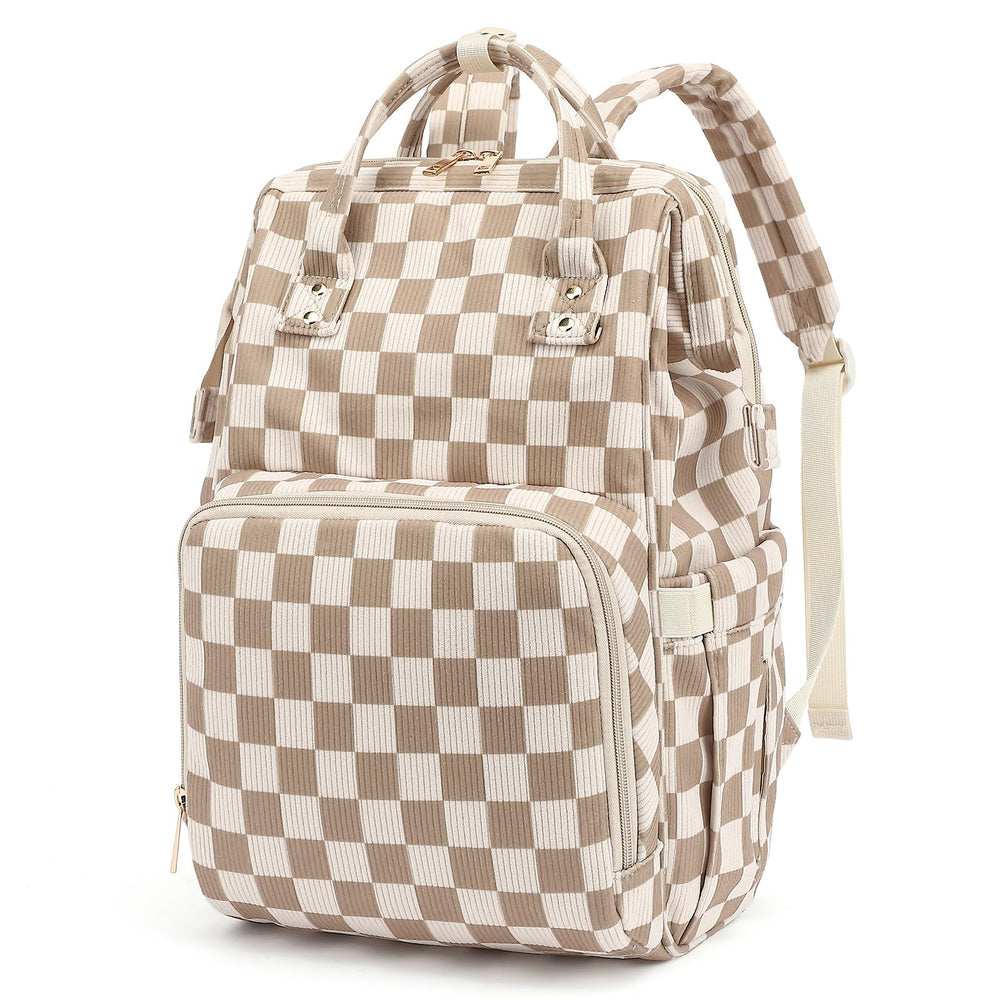 Dezcrab corduroy diaper backpack front view showing large main compartment for quick access