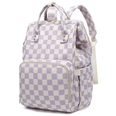 Dezcrab corduroy diaper backpack front view with insulated bottle pockets for on-the-go feeding.
