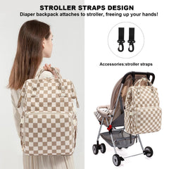 Dezcrab diaper backpack with stroller straps attached to a stroller for hands-free use