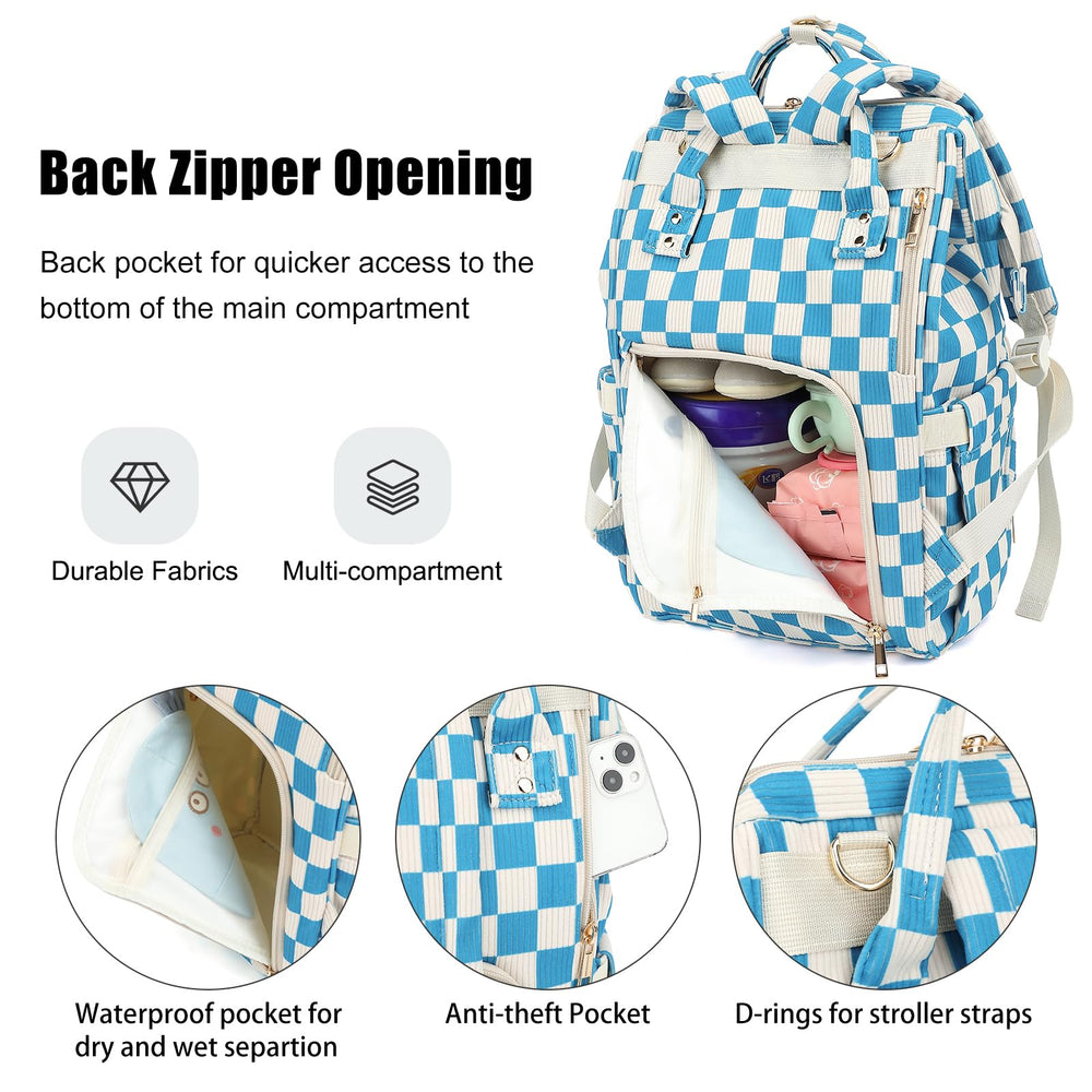 Dezcrab corduroy diaper backpack wide-opening main compartment for easy access