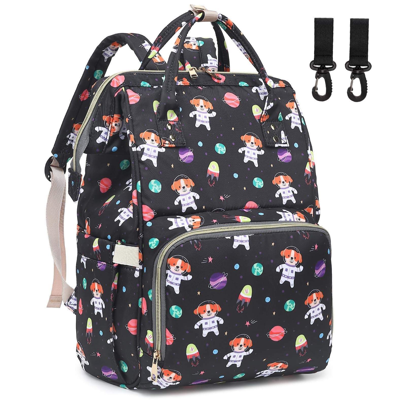 Dezcrab diaper backpack with stroller strap for hands-free outings.