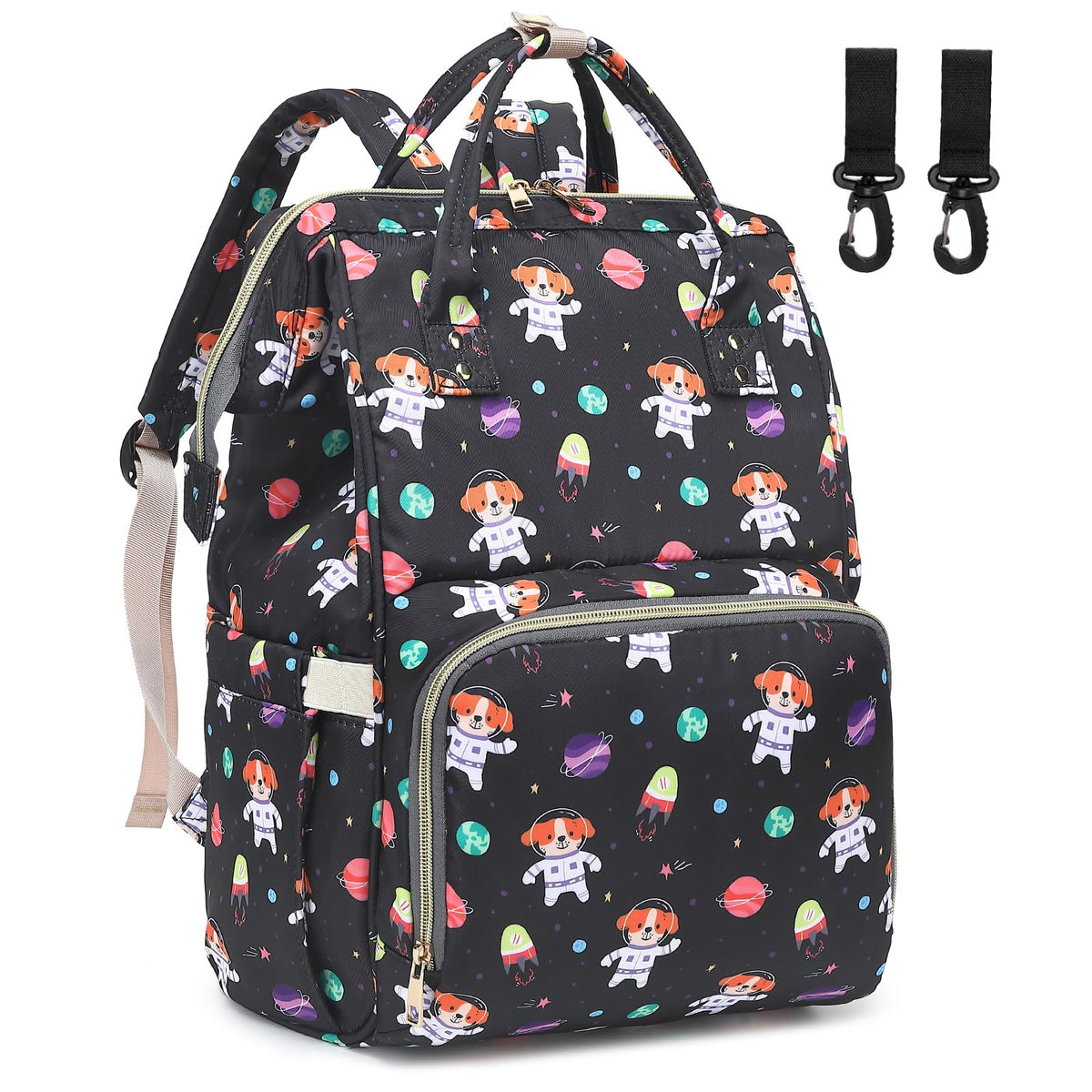 Dezcrab diaper backpack with stroller strap for hands-free outings.