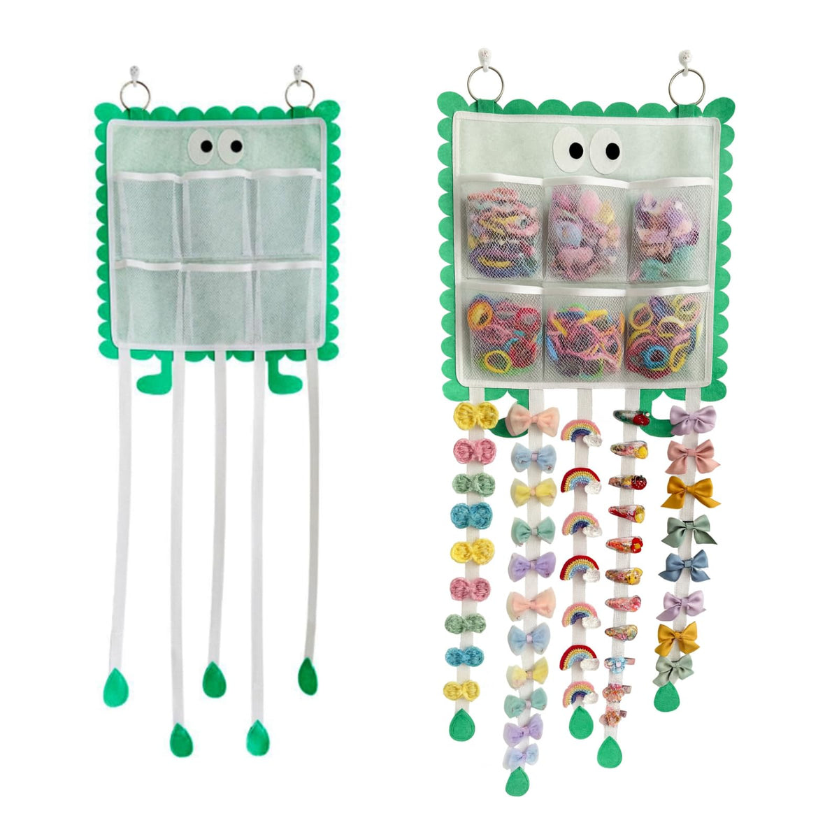 DFVEY hanging hair clip organizer in green keeps bows neatly organized and accessible