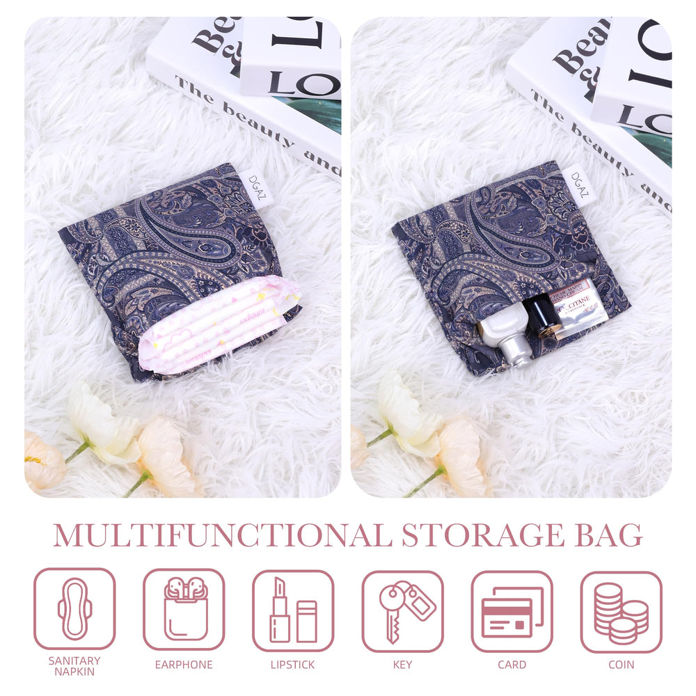 Multi-use storage bag for cosmetics and tampons, blue paisley.