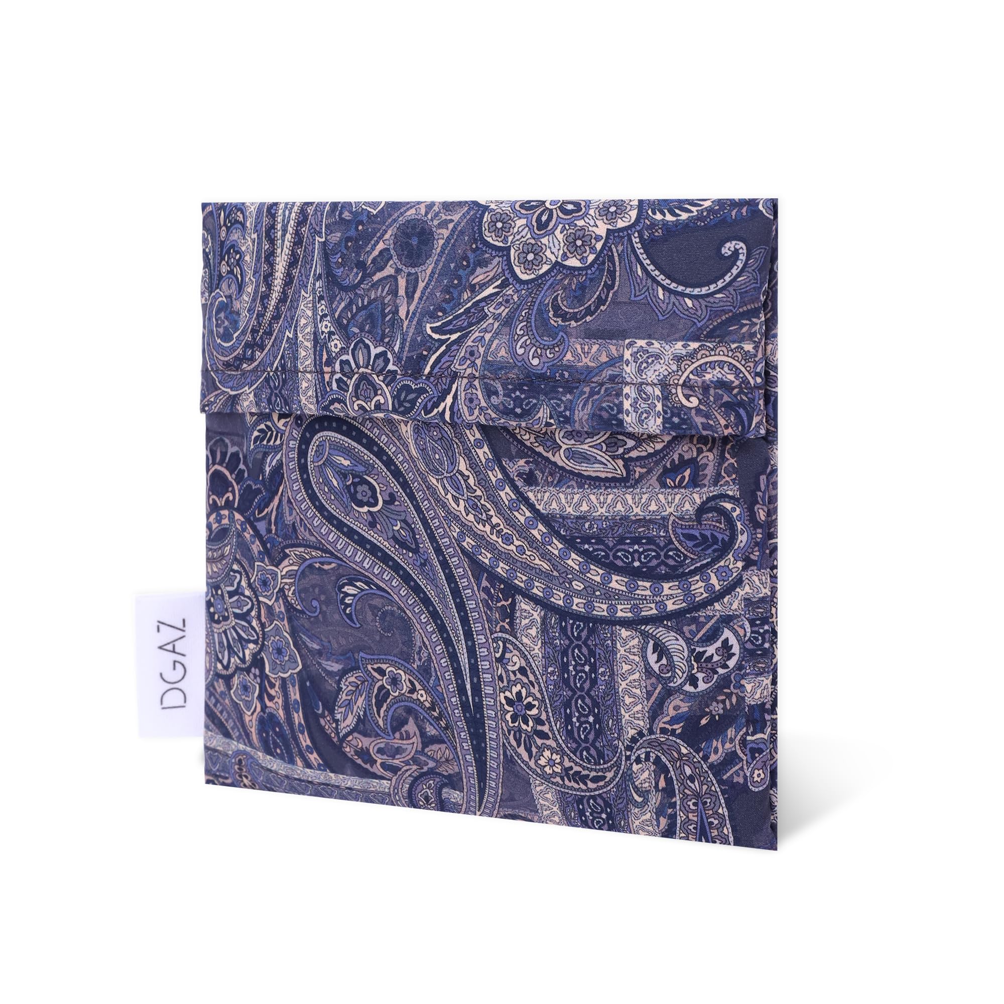 DGAZ sanitary napkin storage bag in blue paisley pattern, discreet and portable.