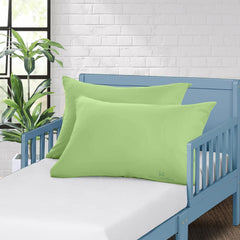 Dheeraj Beddings toddler travel pillow case in sage fits a 14x20 pillow for on-the-go comfort.