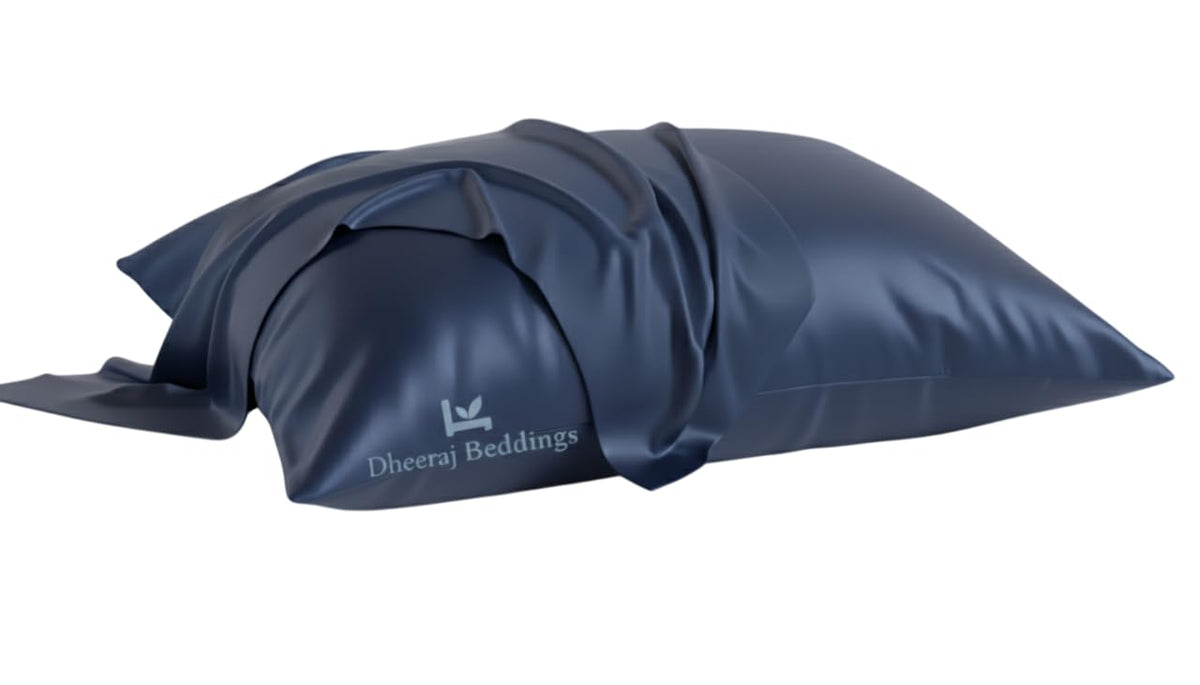 Dheeraj Beddings toddler pillow cover pack of 2 in navy blue for cozy travel use.