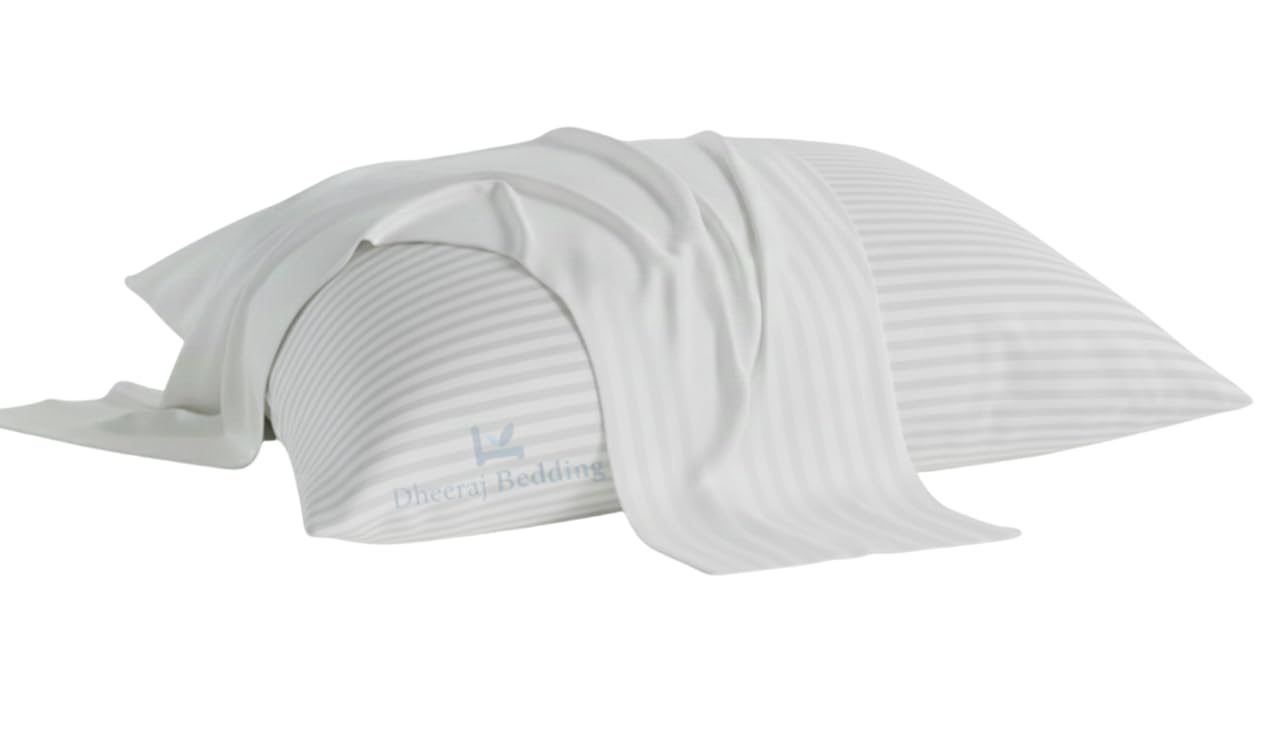 Dheeraj Beddings toddler travel pillow case in white striped 14x20, soft Egyptian cotton for gentle sleep