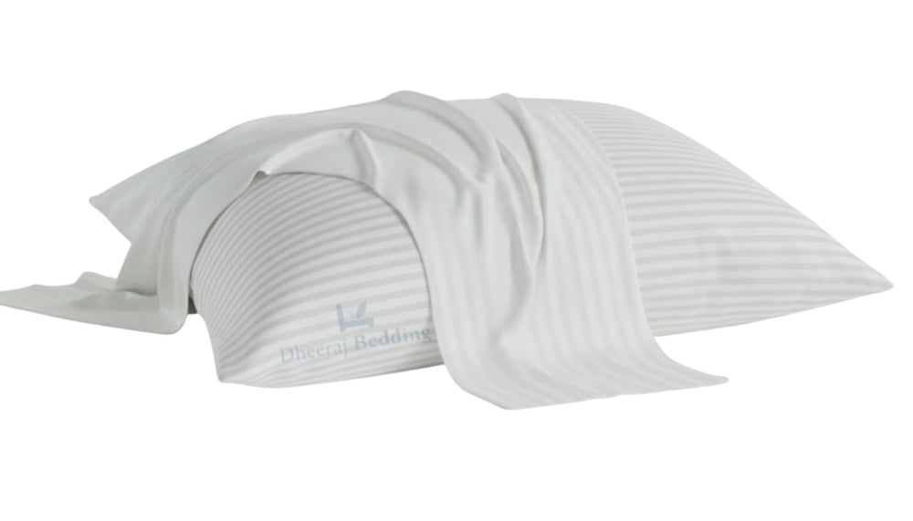 Dheeraj Beddings toddler travel pillow case in white-striped 12x16 offers soft, breathable comfort for travel.