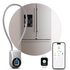 Dhiedas fingerprint lock on fridge enabling quick biometric access.