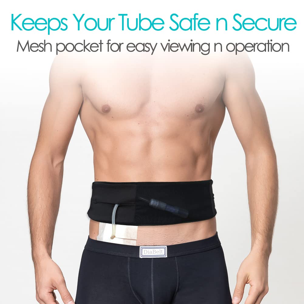 DiaBelt transfer set holder with pass-through slit for tubing and quick access
