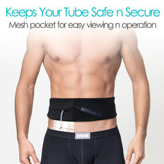 DiaBelt transfer set holder with pass-through slit for tubing and quick access