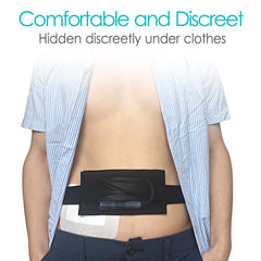 DiaBelt transfer set pocket keeps tubing organized on the go.