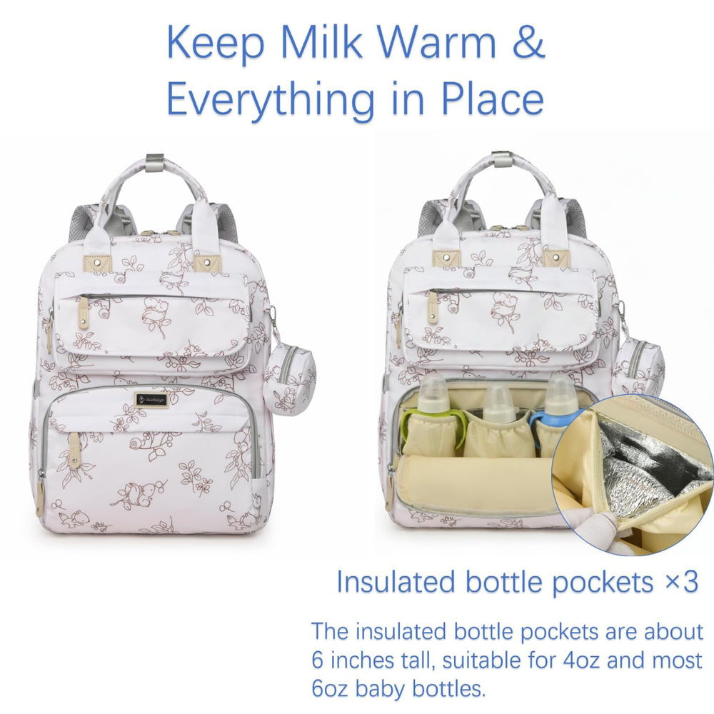 Diaper Bag Backpack insulated front compartment keeps bottles cool