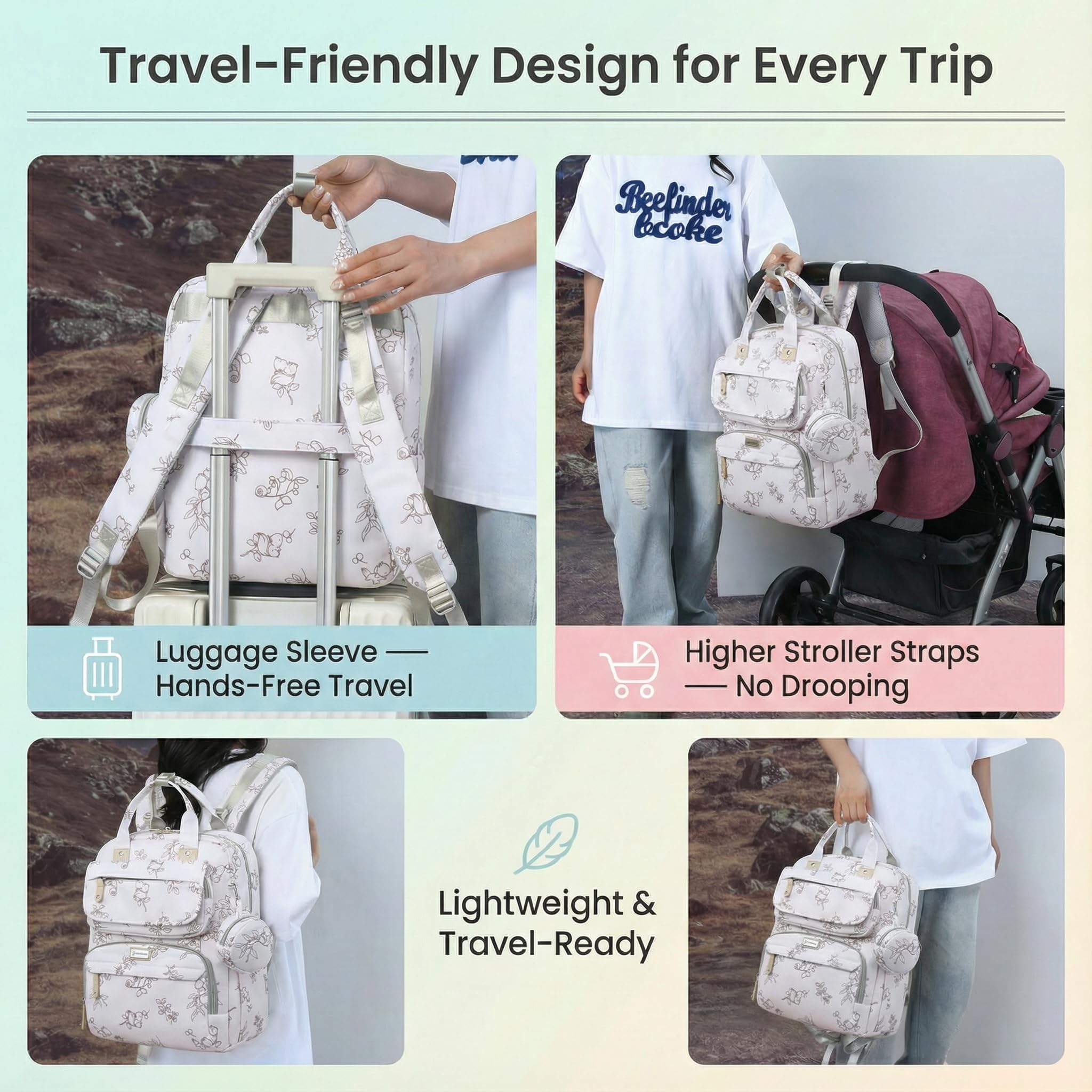 Diaper Bag Backpack pacifier holder with attachment hook for quick access