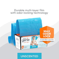 Diaper Genie tear-off bags on a perforated roll for quick disposal.