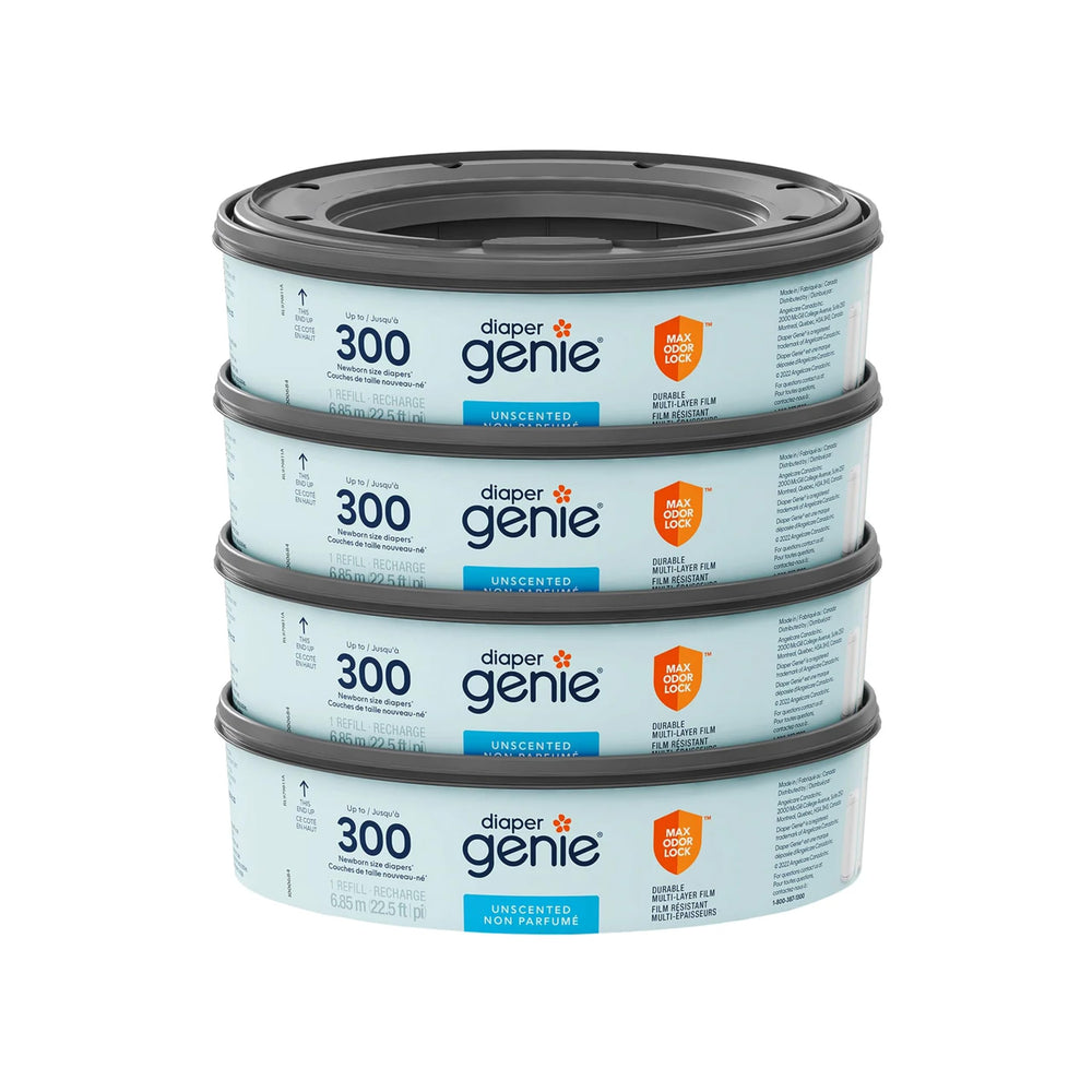 Diaper Genie odour-lock technology demonstrates odor containment for a calm nursery.