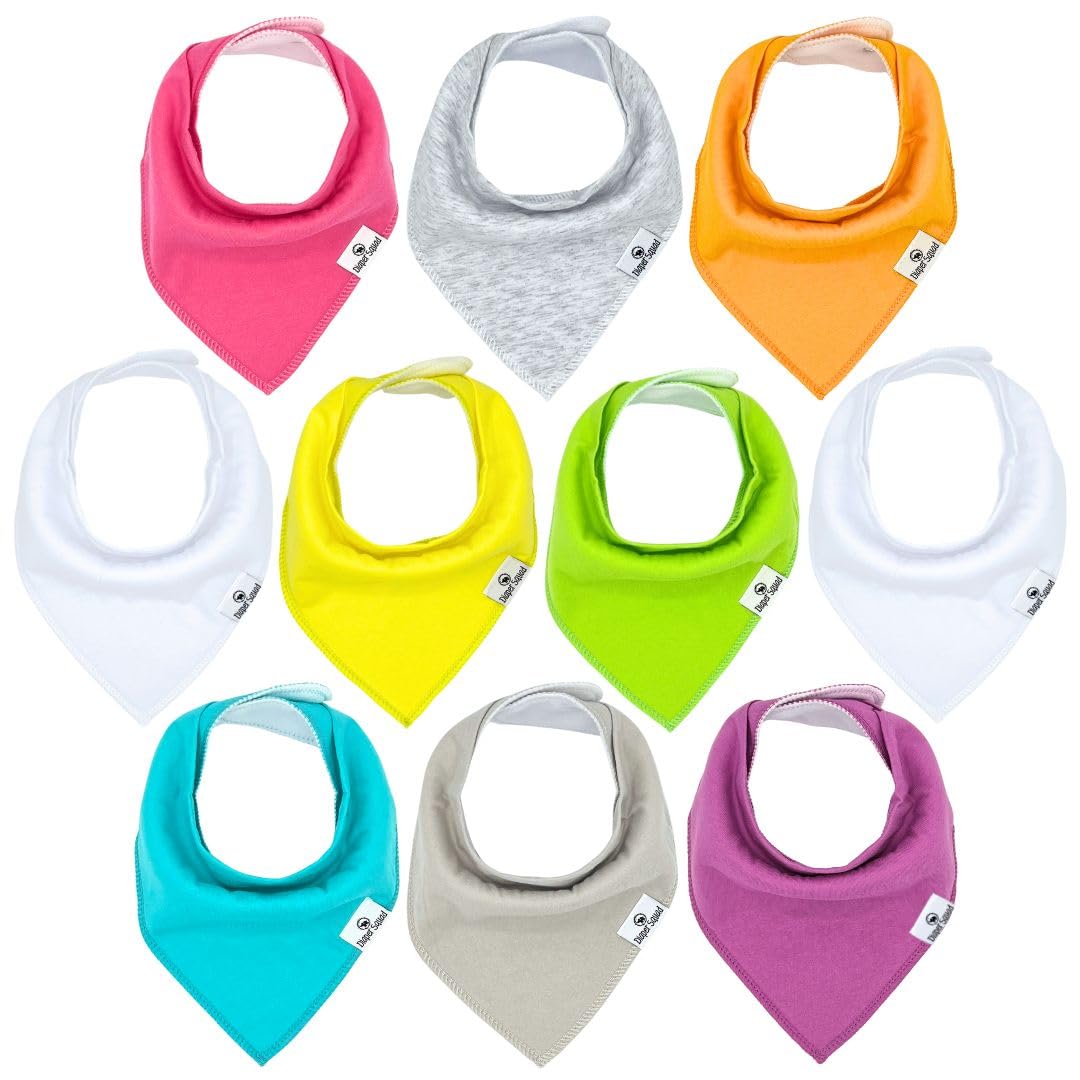 Diaper Squad 10-pack bibs with drooling absorption protect clothes during teething sessions.