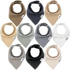 Diaper Squad 10-pack baby bibs flatlay show soft muslin for drool management.