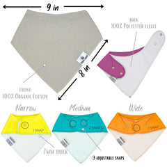 Diaper Squad bibs feature adjustable snaps to grow with your baby from 2 to 36 months.