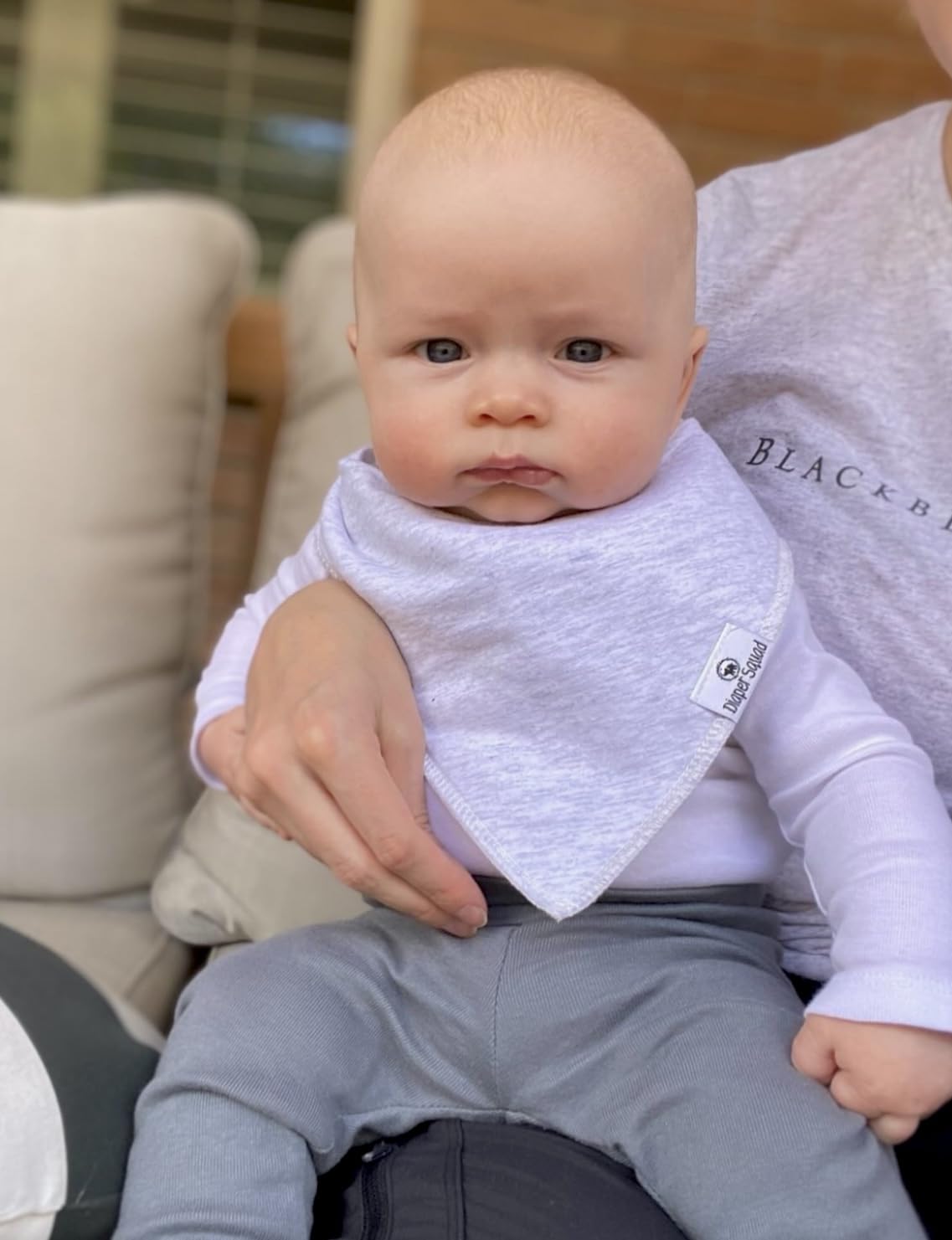 Diaper Squad speckled grey bibs coordinate with many outfits.