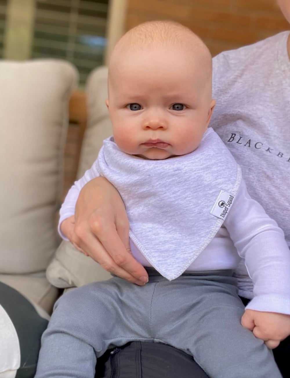 Diaper Squad speckled grey bibs coordinate with many outfits.