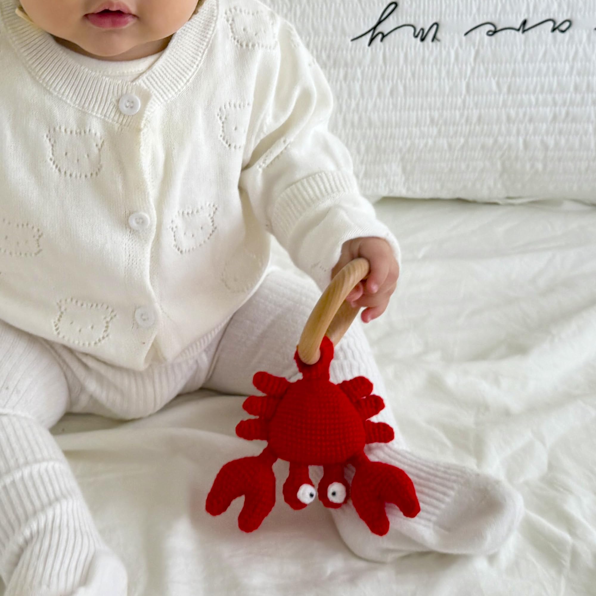 DICHA wood teething ring included for gentle soothing during teething.