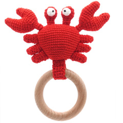 DICHA wood baby rattle crab design for sensory exploration in infants.