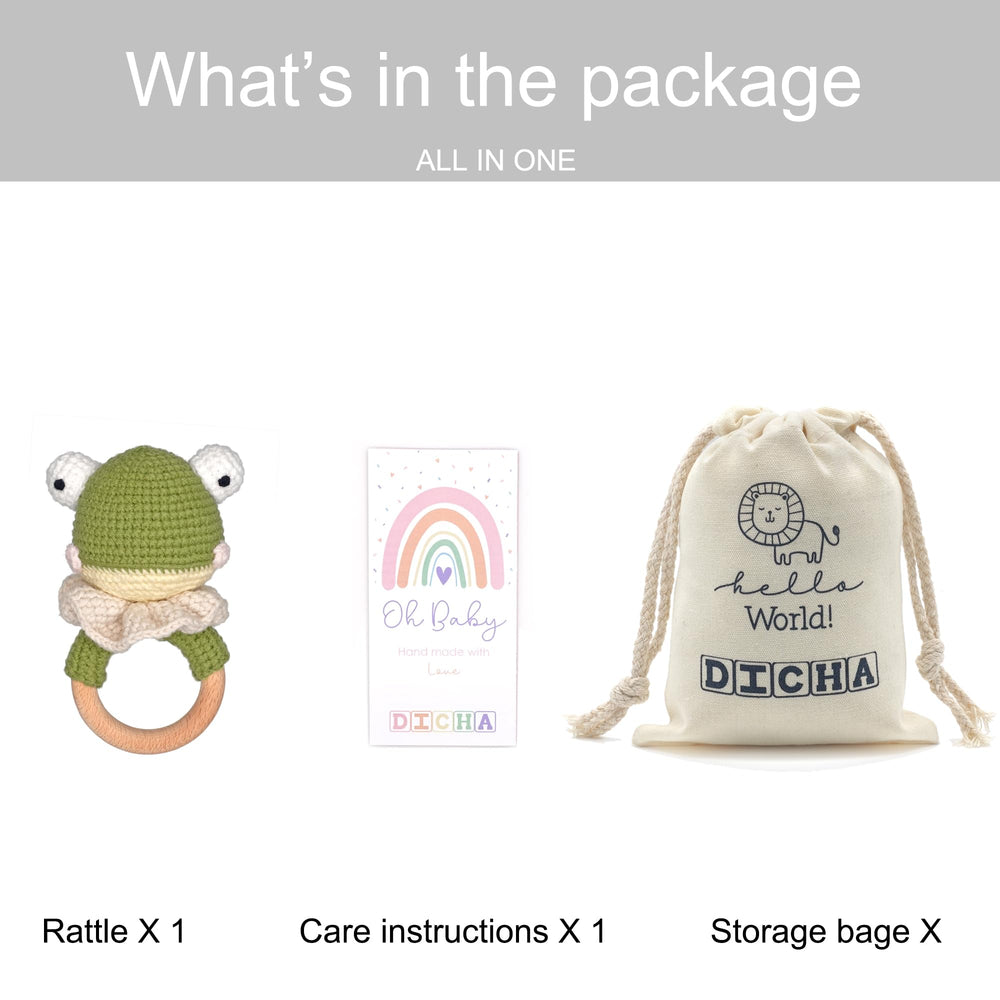 DICHA gift packaging for wood baby rattle ideal for newborn gifting.