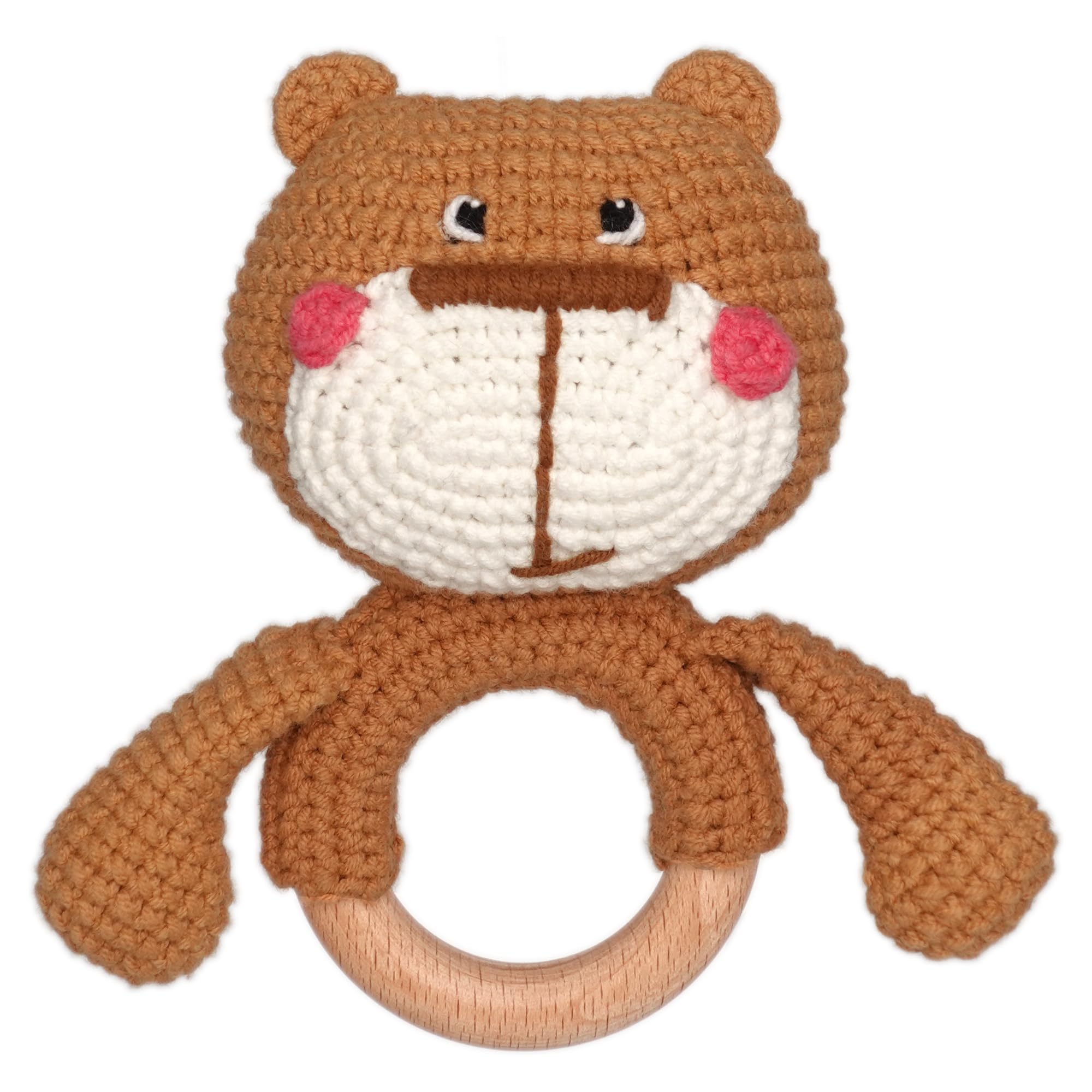DICHA wood baby rattle with natural finish and soft jingling for infants