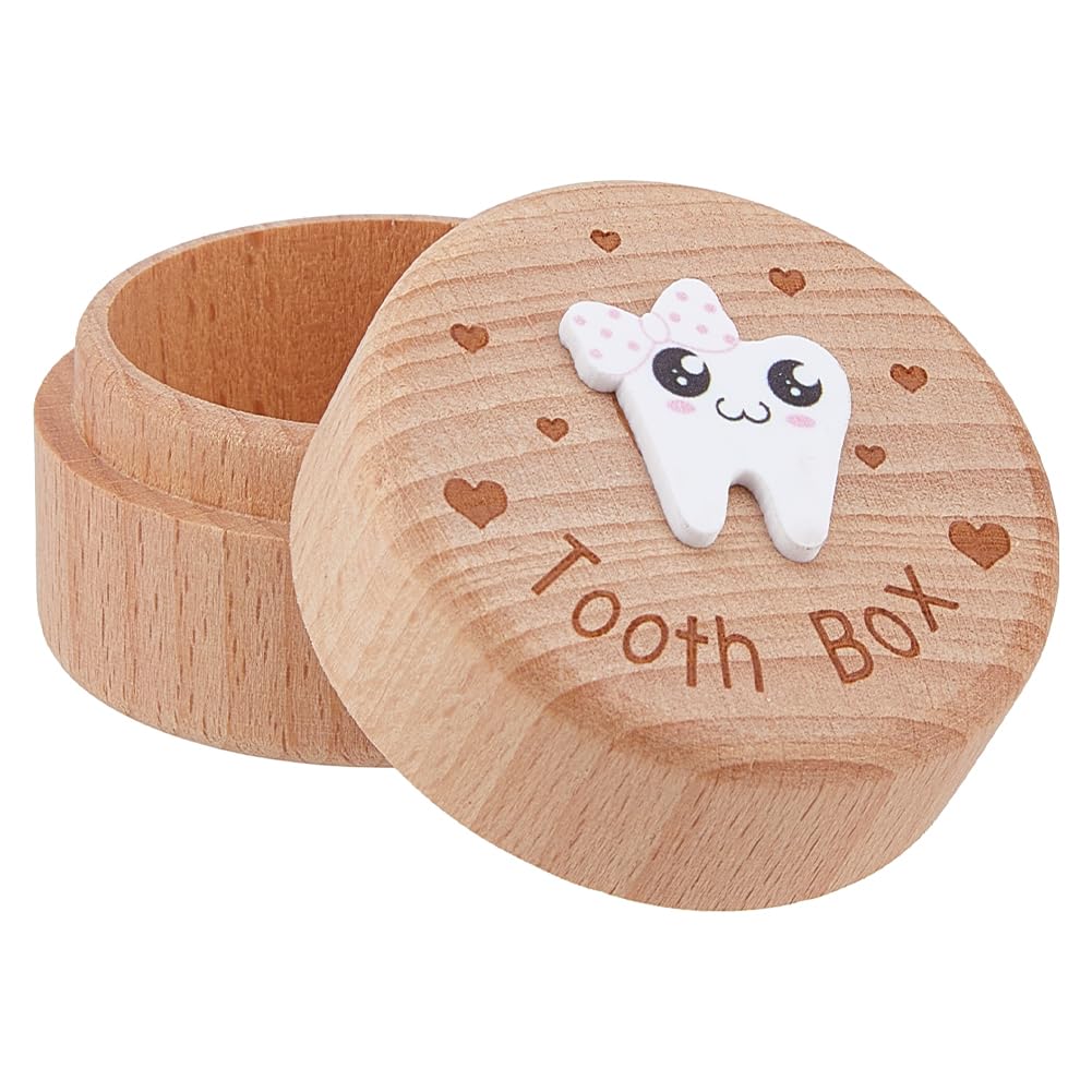 DICOSMETIC round tooth keepsake box with heart lid for safe storage of first teeth.