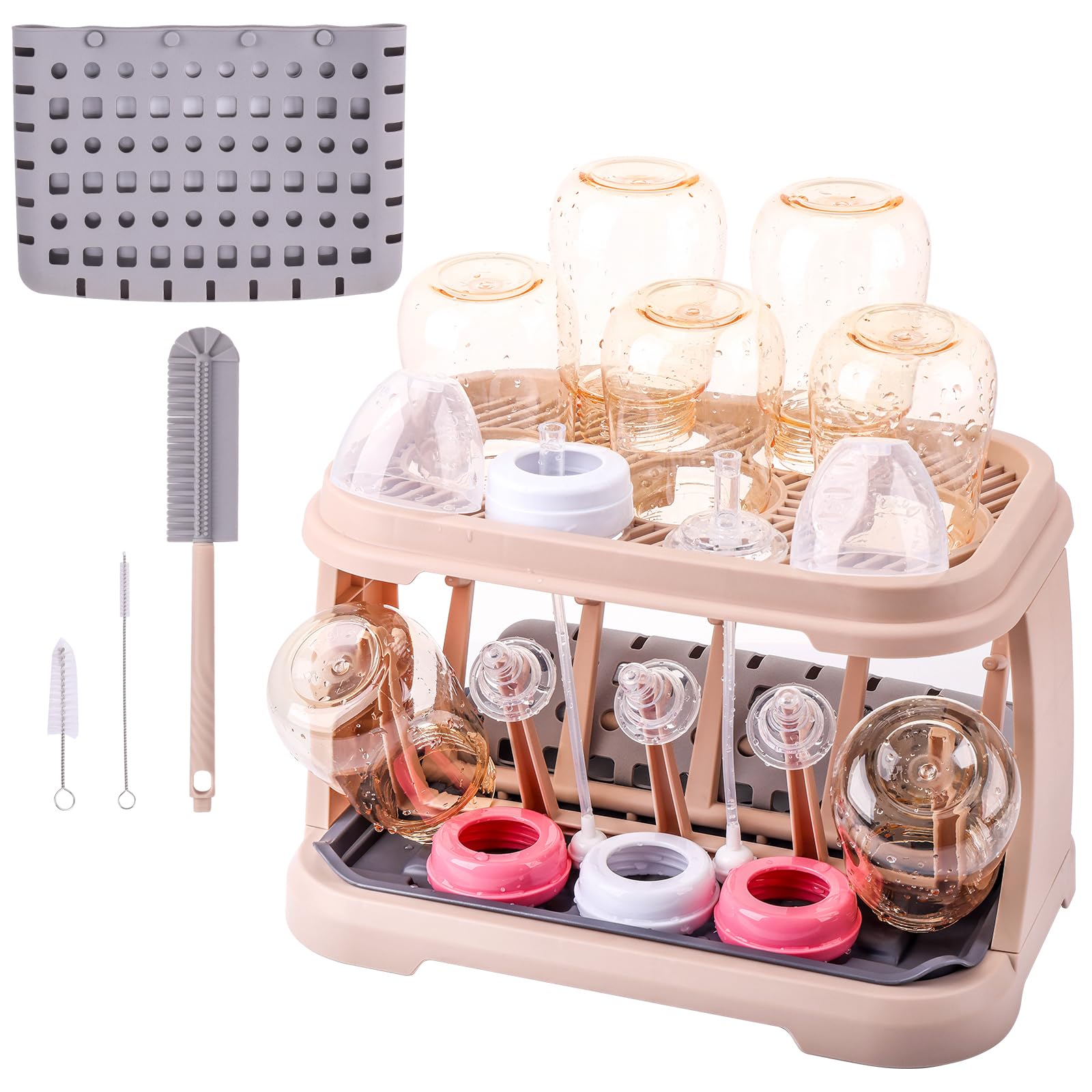 DIJIAMEIYA baby bottle drying rack with pink lotus root keeps bottles organized for air drying