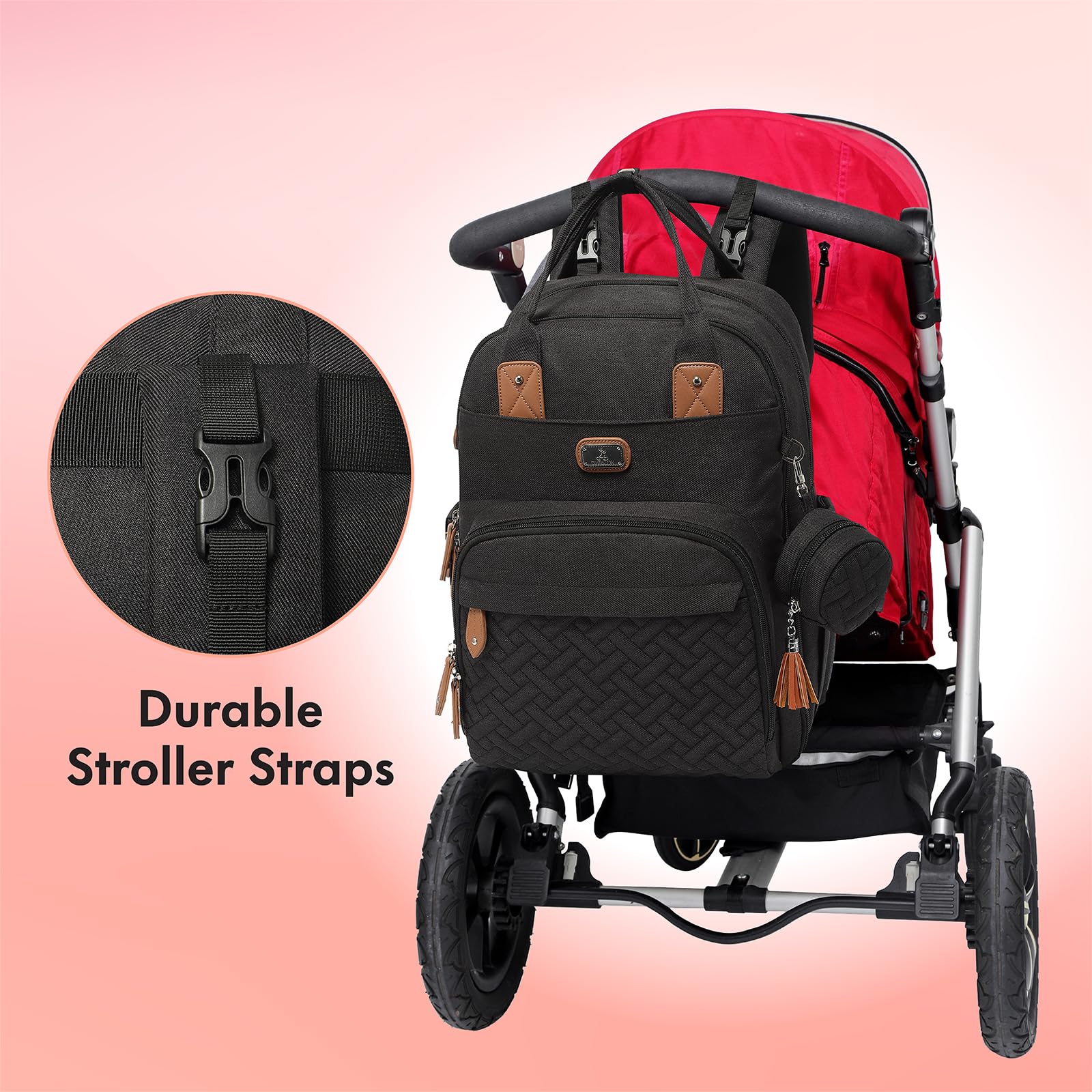 Dikaslon diaper bag backpack ergonomic back panel reduces strain while carried.