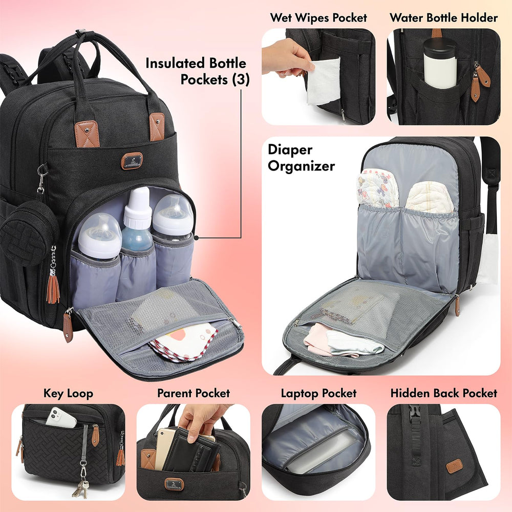 Dikaslon diaper bag backpack insulated pockets keep bottles at the right temperature.