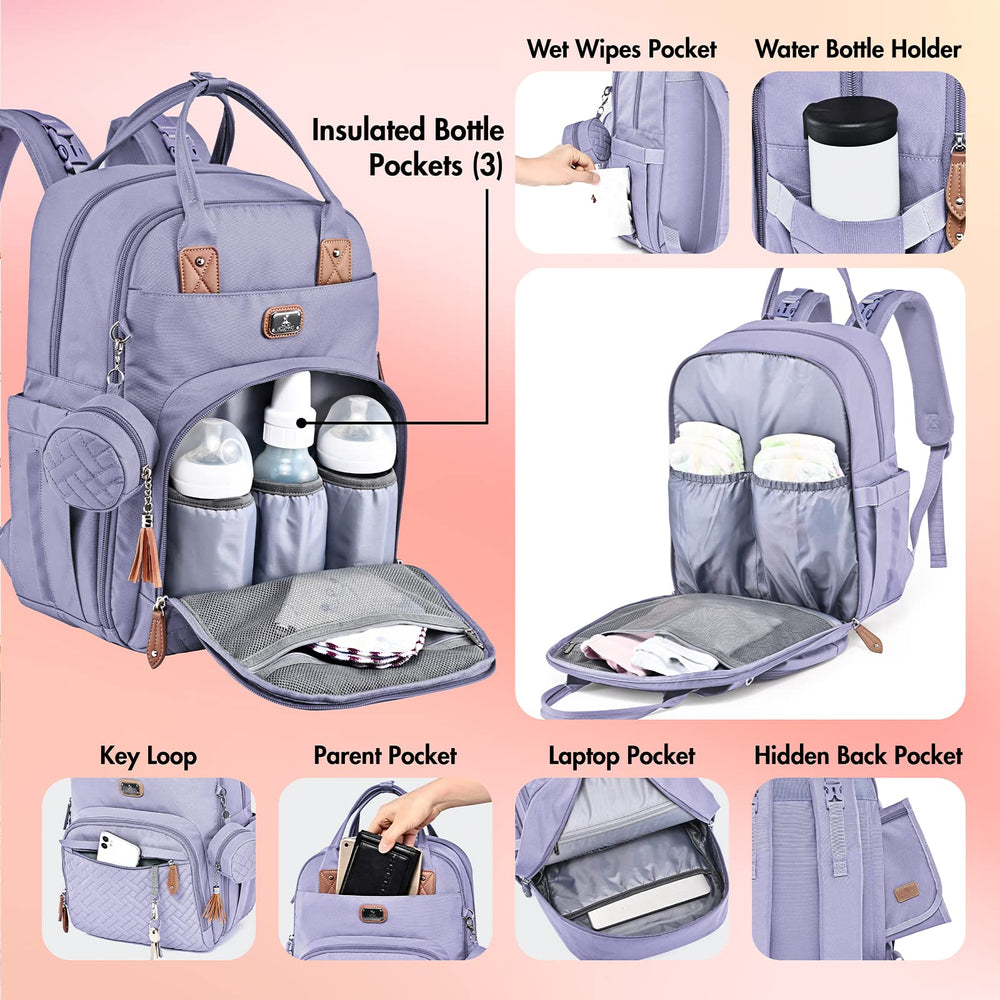 Large interior with 18 pockets and insulated sections for bottles and snacks.