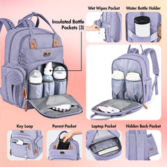 Large interior with 18 pockets and insulated sections for bottles and snacks.