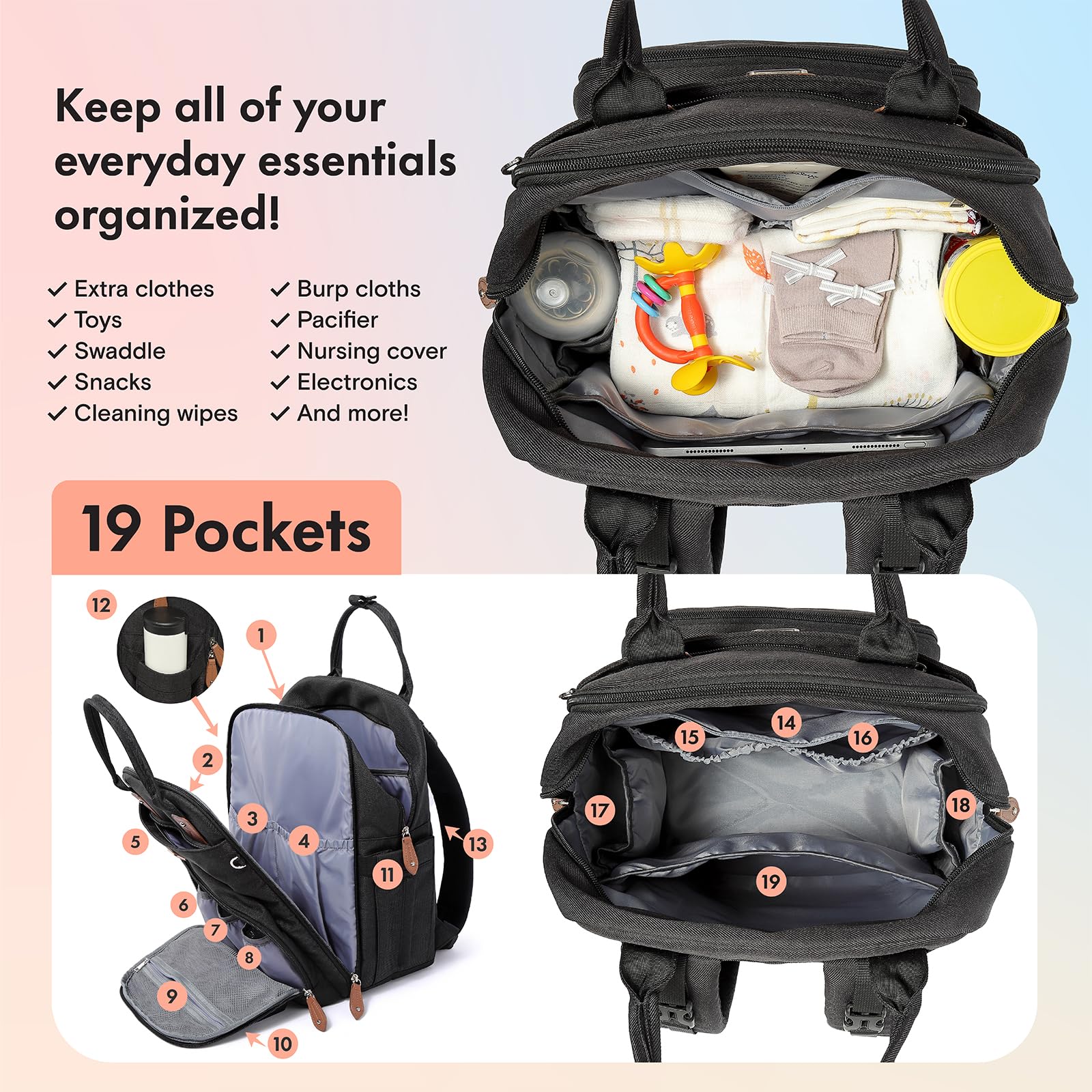 Dikaslon diaper bag backpack pacifier case keeps pacifiers clean and ready.