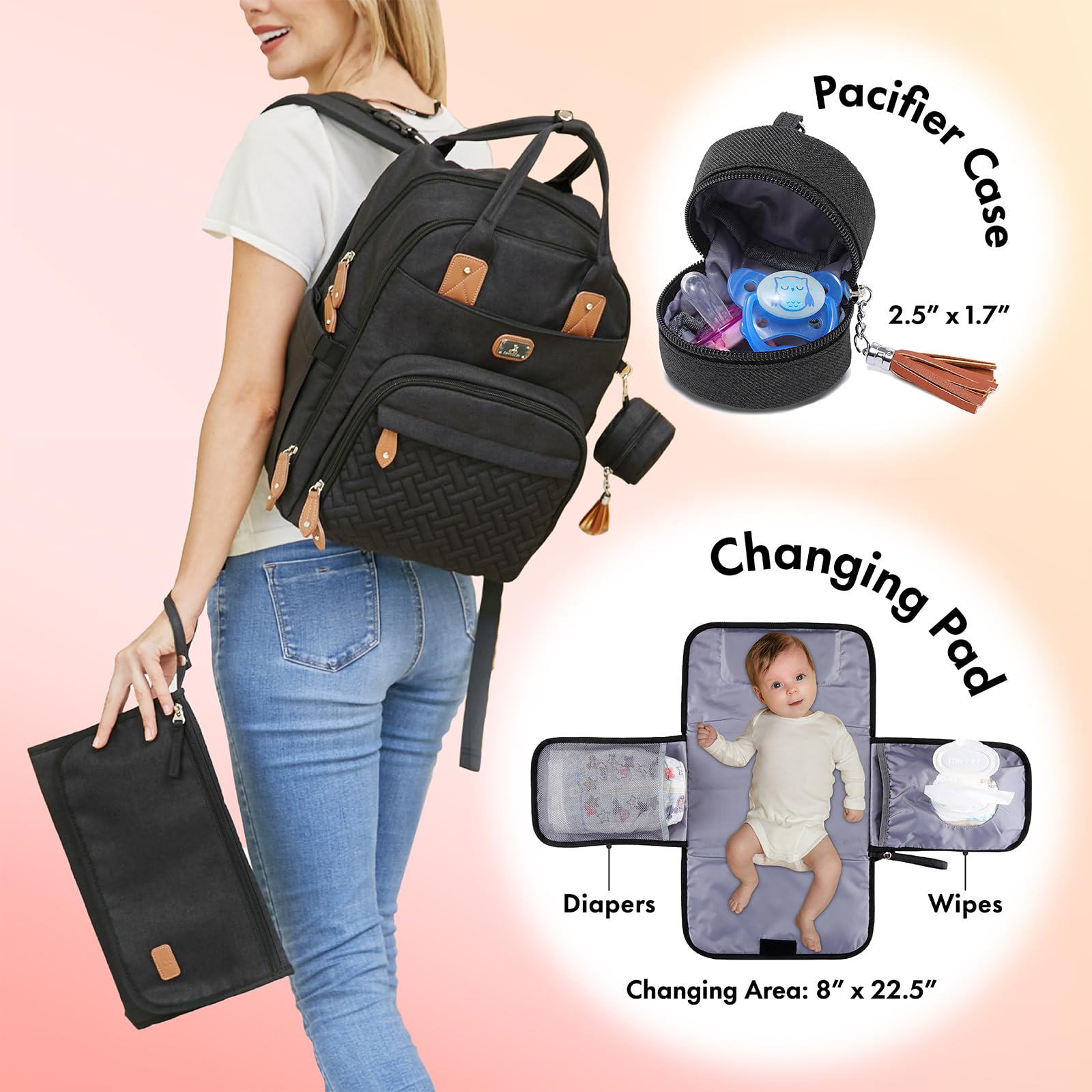 Dikaslon diaper bag backpack with portable changing pad for on-the-go changes.