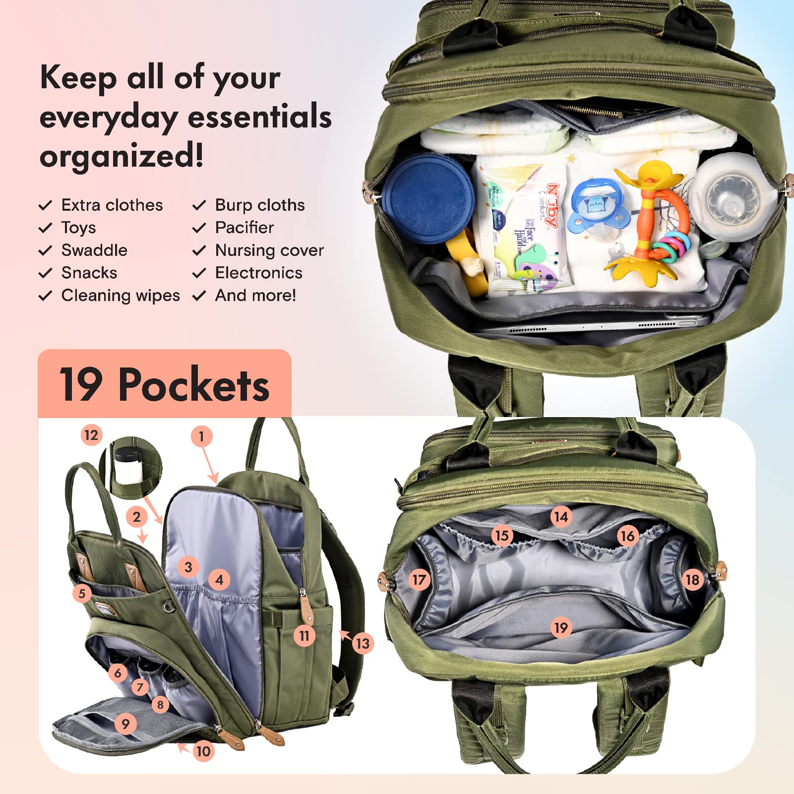 Dikaslon diaper bag backpack stroller straps for hands-free carrying