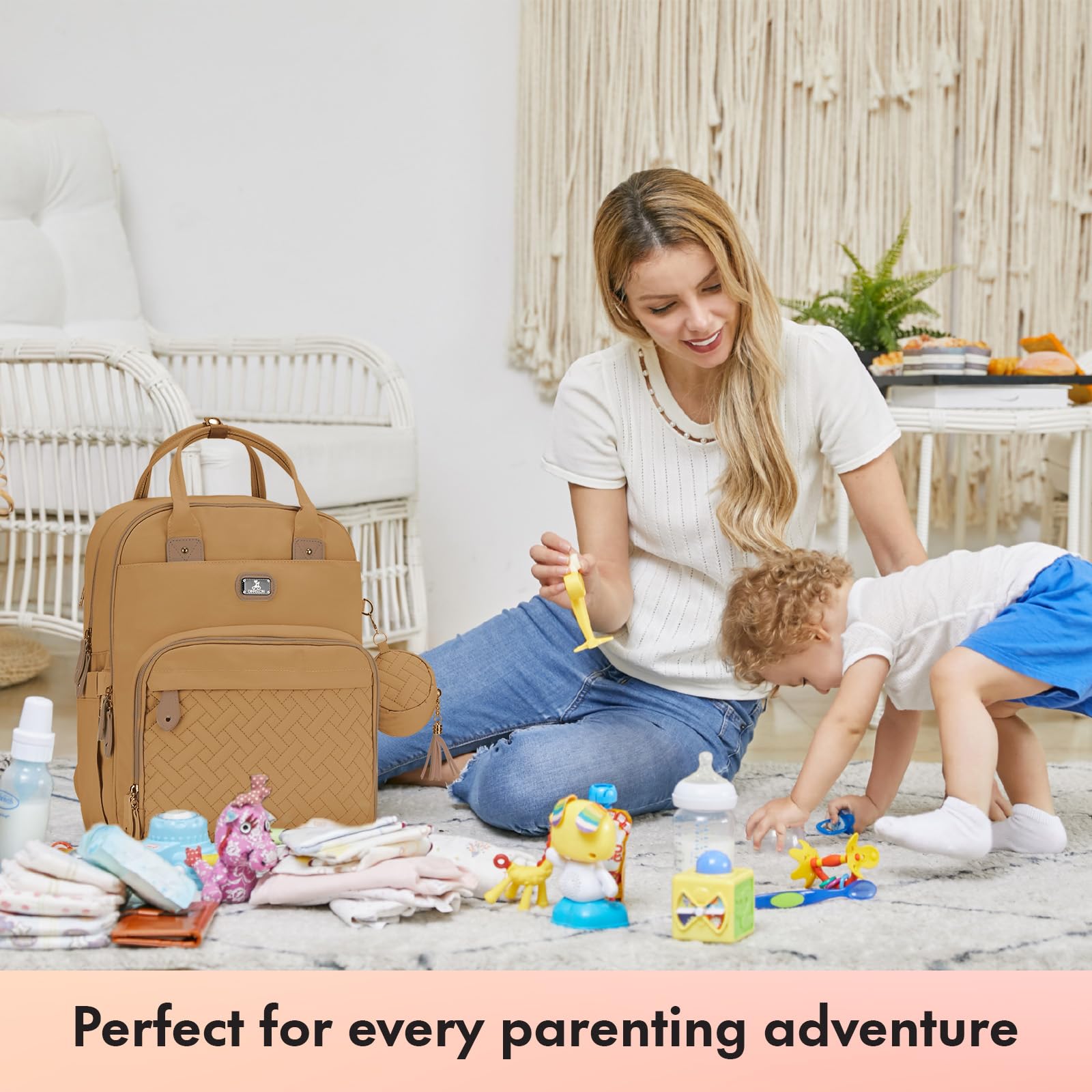 Dikaslon gender-neutral tan design suits moms and dads stylishly