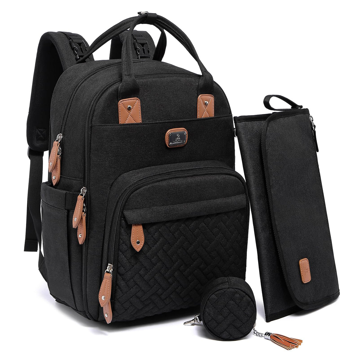 Dikaslon diaper bag backpack with wide opening for quick one-handed access.