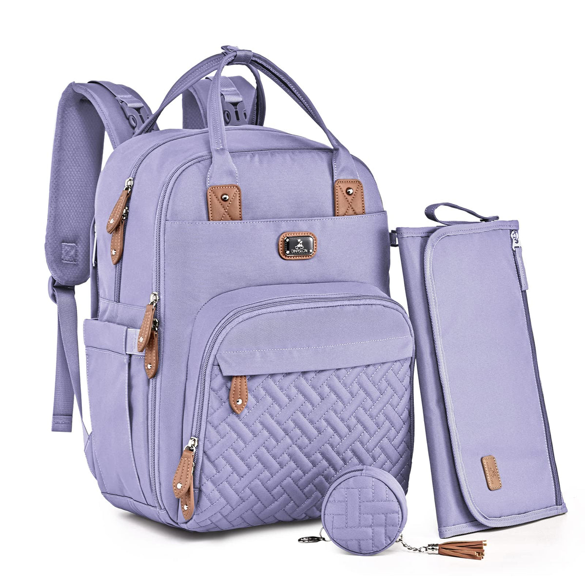 Dikaslon diaper bag backpack with changing pad and organized pockets for on-the-go care.